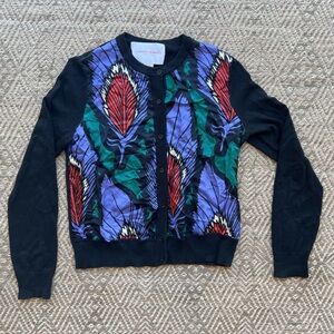 Carolina Herrera Silk Floral Scarf Button Front Cardigan Sweater Size Small‎